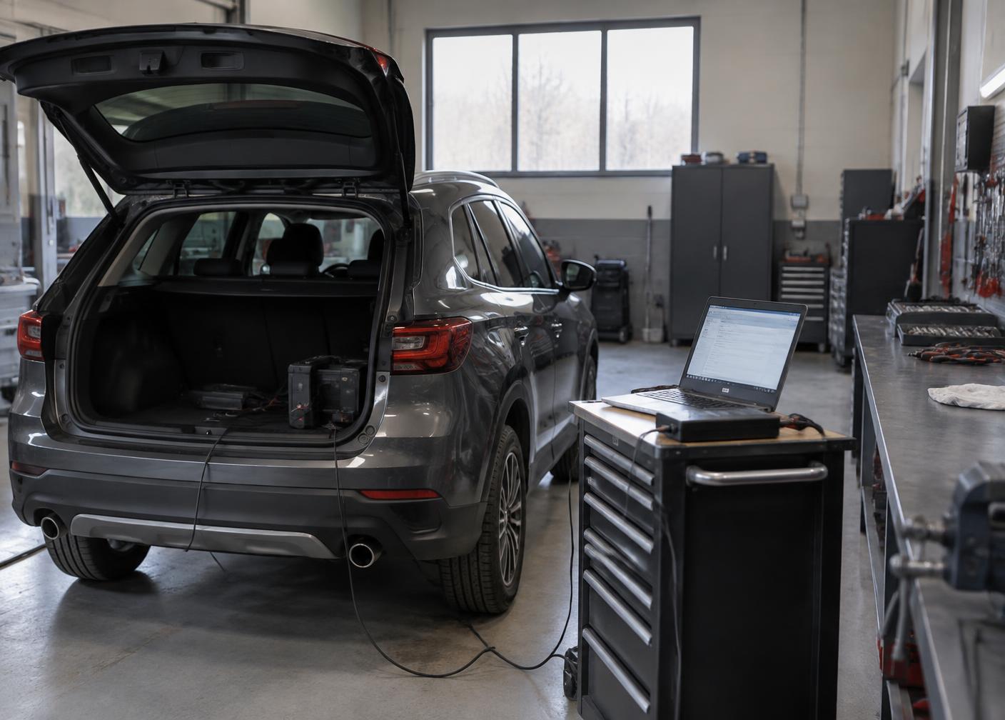 Atelier VAG-CAR : véhicule en cours d'installation d'équipement